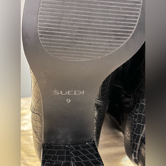 New Suedi Womens Knee High Black Croc Embossed Chunky Heel Squared Toe Boots Sz9 - Picture 15 of 16